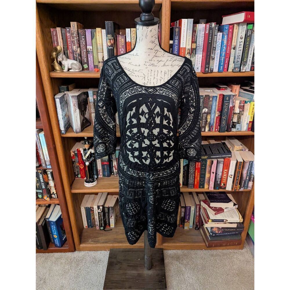 Desigual X Christian Lacroix Half Sleeve U Neck A Line Black Knee Length Dress L